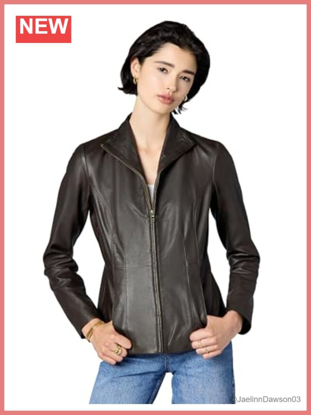 Genuine Leather Wing Collared Jacket Long Sleeve Zip Tailored Fit